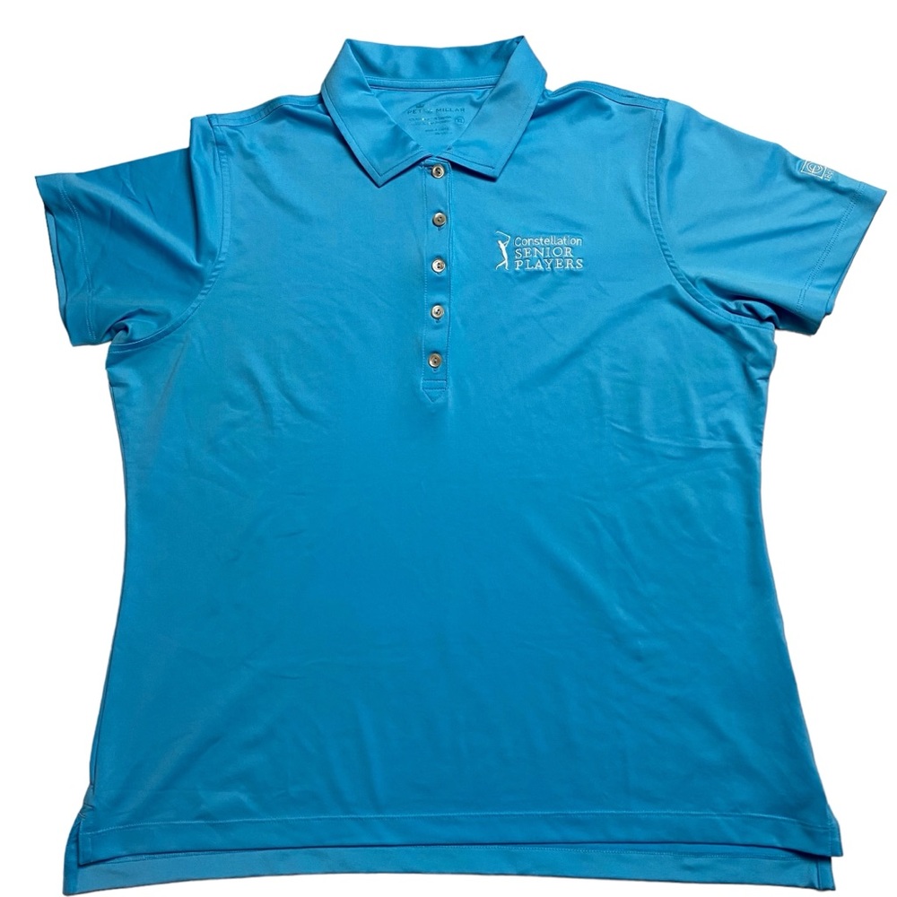 Peter Millar womens golf polo light blue XL Constellation Senior Players logo